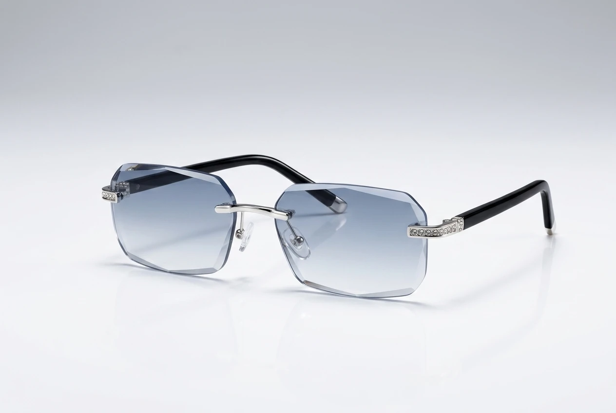 BlueLume rimless glasses with tinted lenses